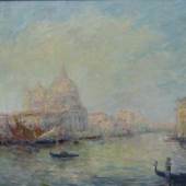 Pippel, Otto Eduard 1878 Lodz - 1960 Planegg, Öl auf Leinen, Ansicht des erwachenden Venedig mit Gondeln,  Mindestpreis:	4.500 EUR