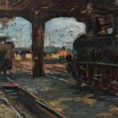 Hermann Pleuer, "Ausfahrende Lokomotiven im Alten Stuttgarter Bahnhof", Limit € 7500