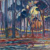Piet Mondrian, Wald bei Oele, 1908  Öl auf Leinwand, 128 × 158 cm Kunstmuseum Den Haag, Niederlande, Vermächtnis Salomon B. Slijper © 2022 Mondrian/Holtzman Trust Foto: Kunstmuseum Den Haag 