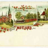 Gruss aus MOYLAND, undatiert (um 1900, Postkarte, Lith. Anst. V. Ad. Rehmann, Crefeld Foto: Stiftung Museum Schloss Moyland/Maurice Dorren