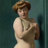 FELIX VALLOTTON Lausanne 1865-1925 Neuilly     "Torse de femme nue, blonde, 1907"     Oben rechts signiert "F. Vallotton" und datiert "(19)07". Auf der Rückseite auf dem Keilrahmen alte Etikette: "14 Torse..". Öl auf Lwd., 81 x 65 cm     Schätzung: CHF 120'000 / 140'000 bzw. EUR 100'000 / 116'667     Zuschlag (inkl. Aufgeld) CHF 216'000 | EUR 180'000 | USD 240'000  