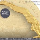 Frankreich - 100 Euro, Sommerspiele 2008, 999 Feingold, 155,5 g, Auflage: 99.