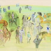 Raoul Dufy (1877 - 1953) Chevaux et Jockeys sur la Pelouse 1933 Gouache and Watercolour on paper. Signed lower centre.