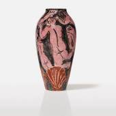 RAOUL DUFY Baigneurs et baigneuses roses aux coquillages corail sur fond noir, 1925 ceramic 39.6 cm ; 155⁄8 in. Signed Raoul Dufy, signed LLA (Llorens Artigas), Est. €35,000-45,000 ($41,400-53,500)