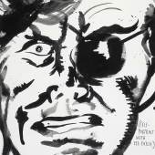 Raymond Pettibon No Title (Self-portrait with eye-patch), 1998 (Selbstporträt mit Augenklappe) Schreibstift und Tusche auf Papier 57,1 x 38,1 cm © Raymond Pettibon
