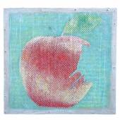 Patrizia Casagranda, Red Green Forbidden Fruit - Apple Mixed Media auf recyceltem Material 110 x 115 cm