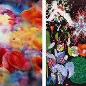 Rhea Standke, „Aquamarin“ (Ausschnitt), 80 x 70 cm, Öl auf Leinwand, 2020 Maja Ott, „Königin der Nacht“ (Ausschnitt), Hinterglasmalerei (Acryl hinter Plexiglas) 100 x 120 cm, 2020