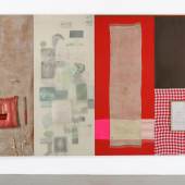 Robert Rauschenberg Rose Pole (Spread), 1978 Solvent transfer, fabric, acrylic and paper on wood panels with objects 215,9 x 370,8 x 12,7 cm (85 x 145,98 x 5 in) (RR 1135)