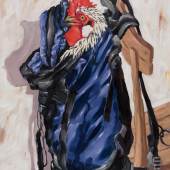 Rupert Gredler, Huhn im blauen Sack, Öl auf Leinwand, 60 x 50 cm, 2018
