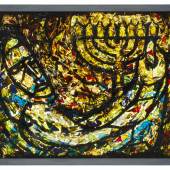Samson Schames, „Anzünden der Chanukka-Lichter“, um 1956, Glasscherben, vielfarbig, im Relief geschichtet, 60 x 75,5 cm, Jüdisches Museum Frankfurt 