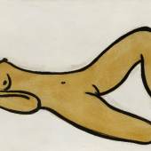 Sanyu  Reclining nude, with Raised Knee II, 1950s/1960s  Oil on masonite, 67 x 120 cm.  Estimate on request  (To be offered in the Evening Sale)