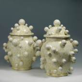 Exhibitor: Adrian Sassoon  Kate Malone Pair of Lidded Atomic Jars Crystalline-glazed stoneware, height 57cm (22 1/2")  UK, 2011