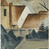 Oskar Schlemmer, Vor dem Kloster, 1912, Öl auf Leinwand, 41,5 x 32,7 cm, Staatsgalerie Stuttgart. 