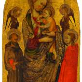 Scolaio di Giovanni (1369 - 1434)  Madonna mit Kind von zwei Engeln angebetet | Tempera auf Holz | 93 x 52cm Ergebnis: 51.600 Euro