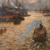 Friedrich Kallmorgen (1856 – 1924) In Rauch und Dunst (Hamburger Hafen) | Öl auf Leinwand | 130 x 113 cm Taxe: € 25.000 – 35.000