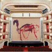 Martha Jungwirth, The Trojan Horse 2019, Security Curtain, museum in progress, Wiener Staatsoper, 2019/2020. Copyright: museum in progress (www.mip.at), Photo: Andreas Scheiblecker 