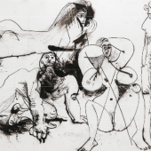 Pablo Picasso (1881 – 1973) Quatre personnages | Tuschfeder und Tuschpinsel auf Papier | 1968 | Ca. 50,5 x 65,5 cm Taxe: € 300.000 – 350.000 KARL & FABER
