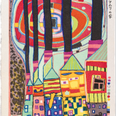  0116  882A Friedensreich Hundertwasser  SCHNECKENHÄUSER MIT SCHWARZEM RAUCH, Kyoto 1996  Schätzpreis: € 3.500 - 7.000