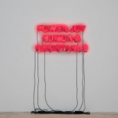Monica Bonvicini Power Joy Humor Resistance, 2021 red double tube neon letters, power cable 58 x 115 x 4 cm 22 7/8 x 45 1/4 x 1 5/8 in