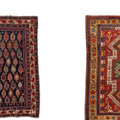 Left Marasali 157 x 123 cm (5' 2" x 4') Caucasus, late 19th century Starting bid: € 1,000, right Sewan Kazak 236 x 172 cm (7' 9" x 5' 8") Caucasus, late 19th century Starting bid: € 700