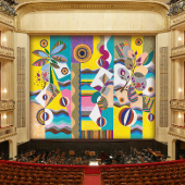 Beatriz Milhazes, Pink Sunshine, 2021, Eiserner Vorhang, museum in progress, Wiener Staatsoper, 2021/2022, Großbild