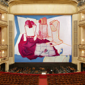 Maria Lassnig, Frühstück mit Ohr, 2005, Eiserner Vorhang, museum in progress, Wiener Staatsoper, 2005/2006, Großbild