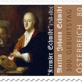 Sondermarke „300. Geburtstag Kremser Schmidt“, Abbildung: Martin Johann Schmidt, "Selbstbildnis", um 1752, Alte Galerie, Graz, Briefmarke: © Österreichische Post AG