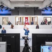 Specialists bidding in New York during Sotheby's Contemporary Art Evening Auction, 28 June