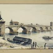 Jean-Jacques de Boissieu (1736–1810) Ansicht der Rhône-Brücke in Lyon, 1760 Aquarell, Feder in Braun auf geripptem Bütten, 19,1 x 33,8 cm Städel Museum, Frankfurt am Main Foto: Städel Museum – ARTOTHEK