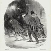 Honoré Daumier (1808–1879) Deux heures du matin, sortie du Théâtre historique (Zwei Uhr morgens, am Ausgang des historischen Theaters), 1847 Kreidelithografie, geschabt, sur blanc 337 x 255 mm © Privatsammlung