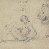 Albrecht Dürer (1471–1528) Sitzender nackter Mann mit einem Löwen, 1517 Schwarzer Stift auf Büttenpapier 146 × 198 mm Städel Museum, Frankfurt am Main © Städel Museum