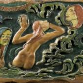 Paul Gauguin Seid geheimnisvoll (Soyez mystérieuses) 1890 Lindenholz, bemalt, mit Spuren von dunklem Farbstift 73 × 95 × 5 cm Musée d’Orsay, Paris bpk/RMN – Grand Palais, Paris/Tony Querrec ￼￼￼￼￼￼