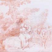 Antoine Watteau, (1684-1721), Ein Liebespaar im Wald, daneben ein beladener Esel; Le Meunier galant (Der galante Müller), um 1712–1714 (zum Teil früher?)