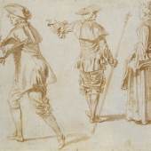 Antoine Watteau, (1684-1721), Zwei Pilger und eine stehende Frau, um 1709–1712