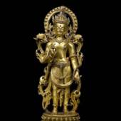 Standing Bodhisattva Nepal or Tibet 14th century Gilt-copper alloy and gemstones H. 27 cm Carlton Rochell Asian Art, New York