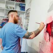 Street Artist Conor Harrington at Work in studio