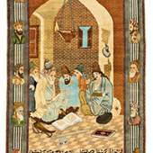 Tabriz Pictorial Rug with Inscriptions 157 x 98 cm (5' 2" x 3' 3") Persia, second half 20th century Starting bid: € 500