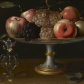 Carlo Orsi-Trinity Fine Art Panfilo Nuvolone  (Cremona 1581-Milan c. 1651) Still-life with Apples, Pears and Grapes, Flowers in a Glass Vase and a Rose Oil on panel 33.4 x 48.5 cm (131/8 x 191/8 in)