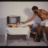 Ulysses Jenkins, Just Another Rendering of the Same Old Problem, 1979, photograph. Performance at Otis College of Art and Design, Los Angeles. Courtesy of the artist. Photo: Nancy Buchanan.