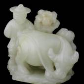 An exceptionally rare pale green jade farmer and buffalo group, 18th century, estimated at £40,000-60,000