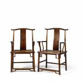 Lot 39 Pair of Huanghuali Official s Hat Yokeback Armchairs