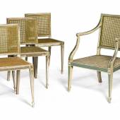 Lot 226- A GROUP OF GEORGE III CREAM AND PARCEL-GILT PAINTED BEECH AND CANE SEAT FURNITURE