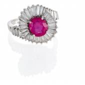 Rubin-Diamant-Ring Um 1970 | 38 Diamanten zus. ca. 2,5ct | Rubin ca. 1,7ct Burma unbehandelt. Schätzpreis: 4.000 – 4.500 Euro 