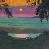 Félix Vallotton, Sonnenuntergang in Grâce, orangefarbener und violetter Himmel (Coucher de soleil à Grâce, ciel orangé et violet), 1918 Öl auf Leinwand, 54 x 73 cm Privatsammlung