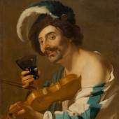Lot 3037 - A182 Gemälde Alter Meister  BABUREN, DIRCK VAN  (um 1594 Utrecht 1624)  Violinenspieler mit Weinglas. 1623.  Öl auf Leinwand.  Verkauft für CHF 500 000 (exkl. Aufgeld)