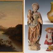 Horatius de Hoogh "Ruinenlandschaft" | Madonna mit Kind | Tiffany-Vase | 2x Gretchen | Ägyptische Sarkophag-Maske