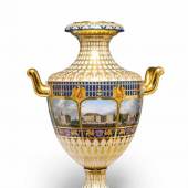 Vase mit acht Ansichten von Berlin Porzellan, preußisch blauer Fond, farbiger Aufglasurdekor, radierte und ombrierte Vergoldung. Modell Münchner Vase No. 2 Berlin, KPM, um 1838 Schätzpreis:	200.000 - 250.000 EUR