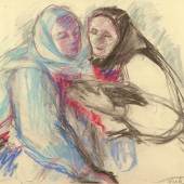 Vilma Eckl, Zwei Frauen mit einer Taube, Farbkreide, 60 x 70 cm