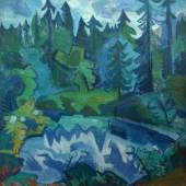 Fritz Schaefler Waldsee grün-blau | Um 1923 | Öl und Eitempera auf Sackleinwand | 99 x 90 cm