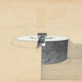  Walter Pichler, Unterirdisches Gebäude mit ausfahrbarem Kern, 1963  Tiroler Landesmuseen, Grafische Sammlung, Foto: TLM, Plattner  © 2024 Nachlass Walter Pichler, Wien 